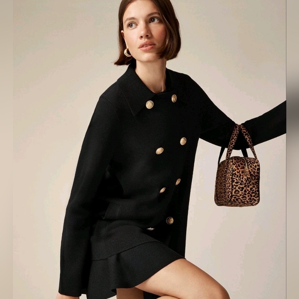 J.Crew Black Double-Breasted Warwick Tight Knit Gold Button Coat Size Xs - Picture 9 of 9